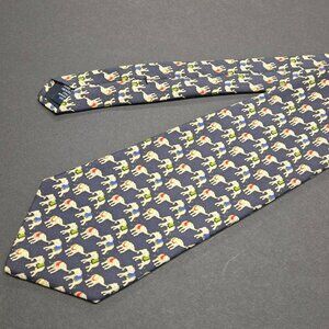 Vintage Brooks Brothers Pure Silk Navy Elephant Print Tie Made In USA 58" X 3.5"